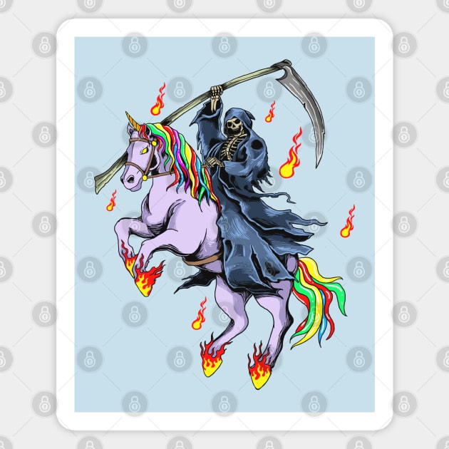 grim reaper with unicorn fire Magnet by Mako Design 